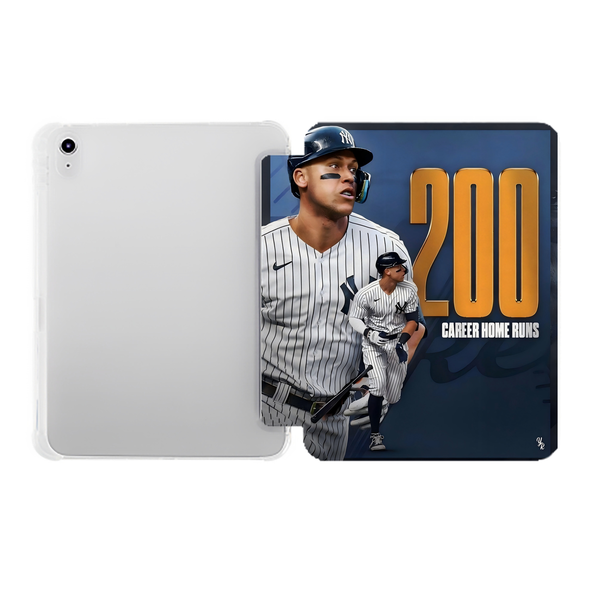 Aaron Judge 200 Home Runs 1 Premium Tri-Fold PU Leather & Silicone IPad Case With Pencil Slot – Fits 9.5,10.5,10.9 – Adjustable Stand, Slim, Protective